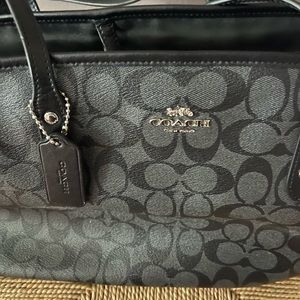 Coach Black Monogram Latch tote